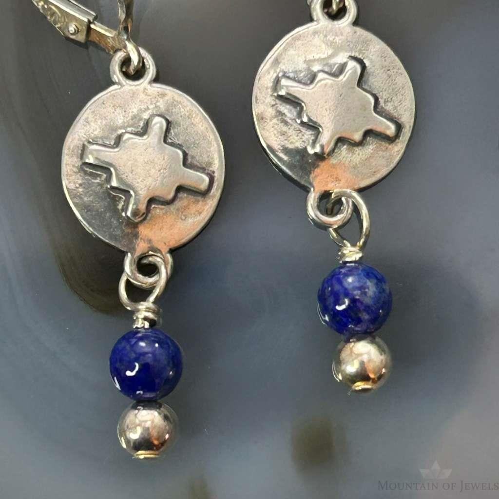 Carolyn Pollack Sterling Silver Lapis & Zia Symbol Dangle Earrings For Women