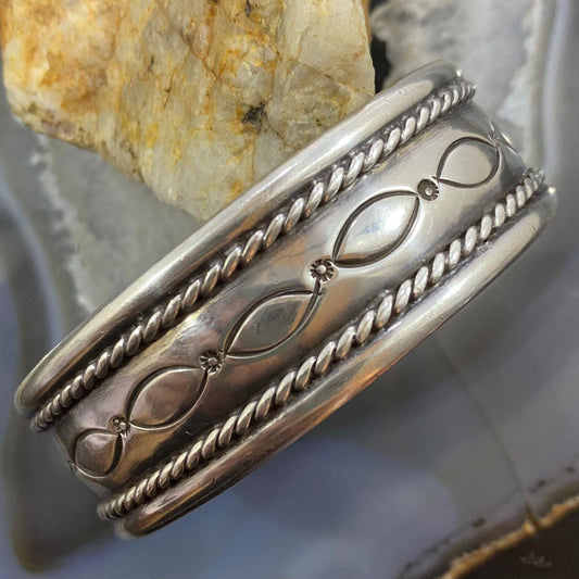 Vintage Native American Silver Stamped & Decorated Heavy Bracelet For Women