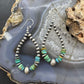 Sterling Silver 4-8mm Navajo Pearl Southwester Style & Turquoise Bead Hoop Earrings For Women