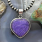Sterling Silver Southwestern Style Charoite Heart Pendant For Women