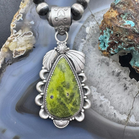 Sterling Silver Southwestern Style Teardrop Stichtite Decorated Pendant For Women #1