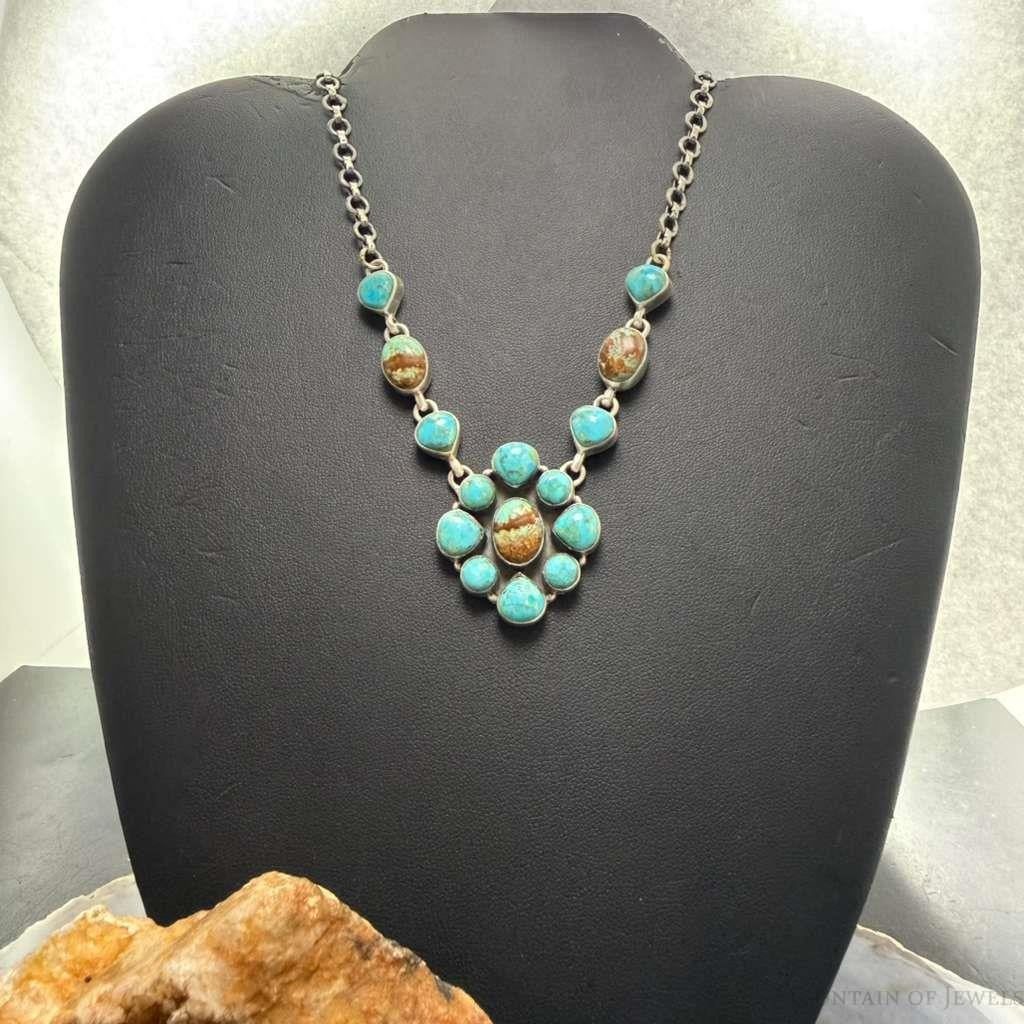 Sterling Silver Southwestern Style Turquoise Cluster 20" Necklace For Women