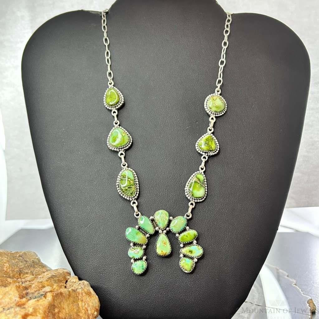 Sterling Silver Southwestern Style Sonora Gold Turquoise Naja 20" Necklace For Women