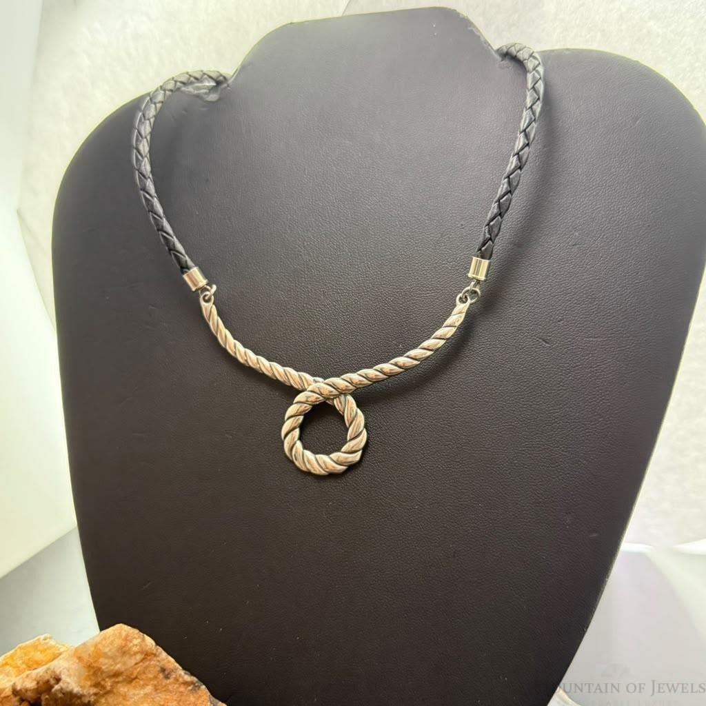 Carolyn Pollack Sterling Silver Braided Black Leather Cord 15"-18" Necklace For Women
