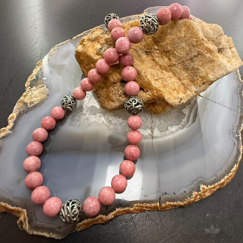 Carolyn Pollack Sterling Silver Round Rhodonite Beads 17"-20" Necklace For Women