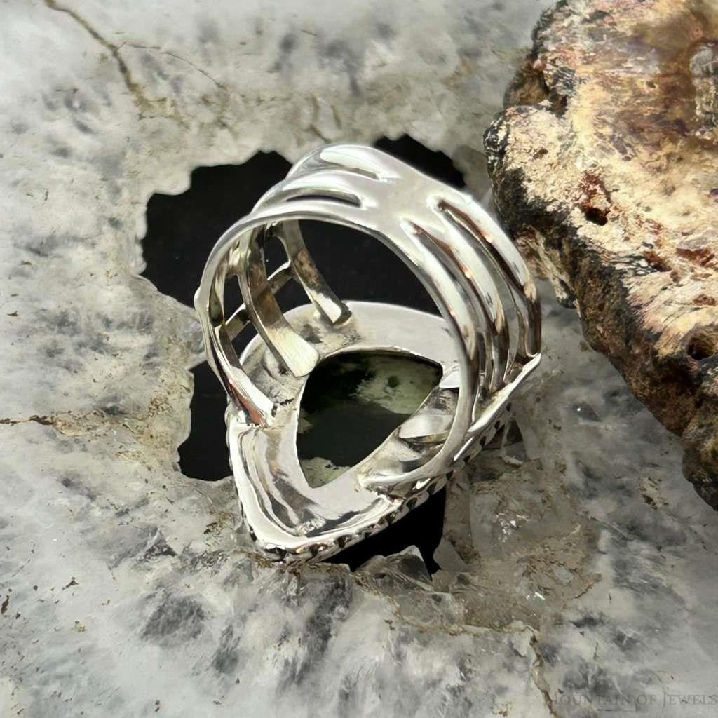 Sterling Silver Southwestern Style Triangle Chrome Chalcedony Bar Ring Size 7.5 For Women
