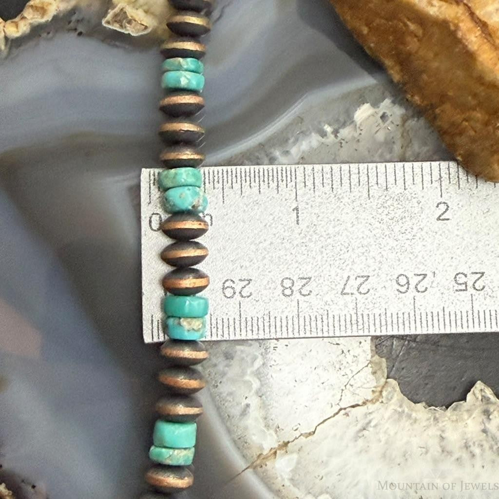 Southwestern Style Copper 8mm Navajo Pearl Saucer & Turquoise Disk Necklace For Women