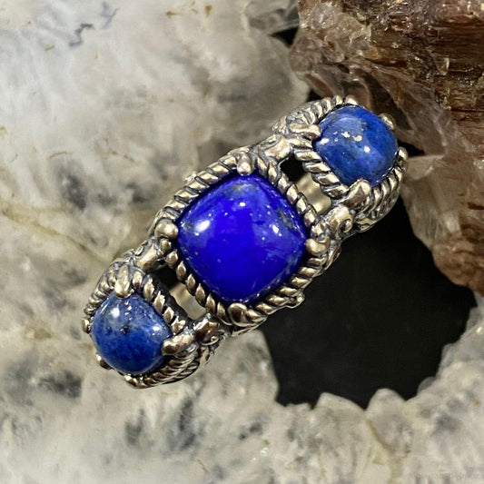 Carolyn Pollack Southwestern Style Sterling Silver Lapis Lazuli & Denim Lapis Decorated Ring For Women