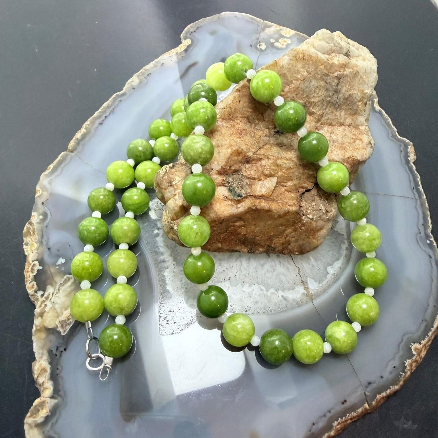 Sterling Silver Southwestern Style Peridot Beads & Small Moonstone Necklace For Women
