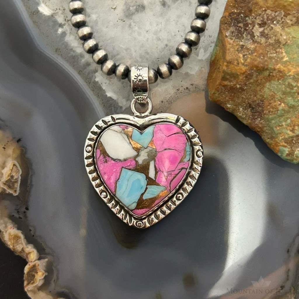 Sterling Silver Southwestern Style Cotton Candy Heart Pendant For Women #6