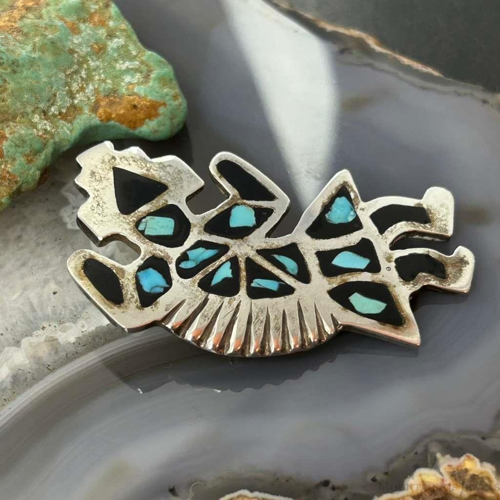 Vintage Native American Silver Turquoise Inlay Rainbow Man Brooch For Women