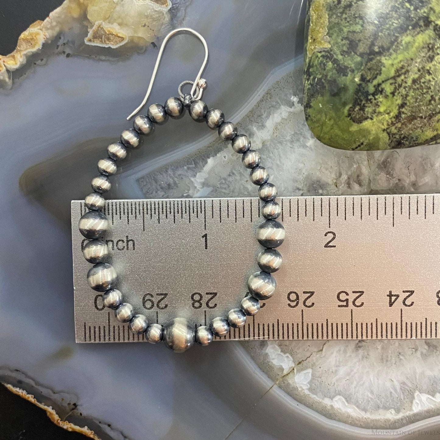 Navajo Pearl Bead Graduated 4-7mm Sterling Silver Oval Hoop Dangle Earrings