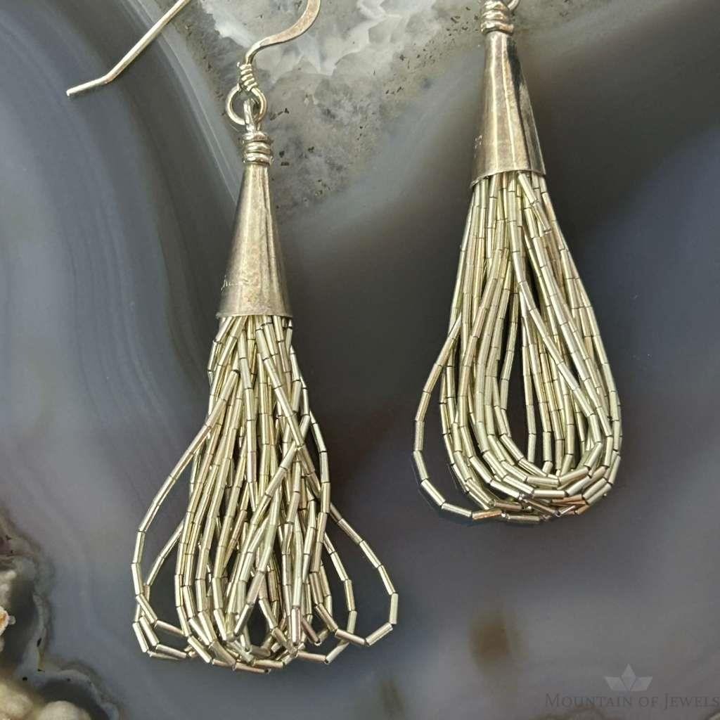 Native American Sterling Silver Liquid Silver Dangle Earrings For Women