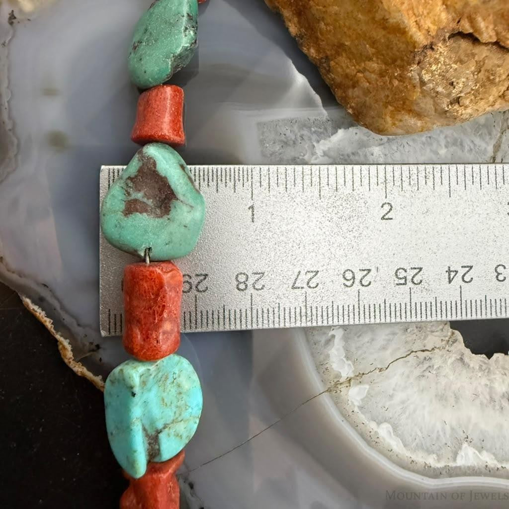 Carolyn Pollack Sterling Silver Natural Turquoise & Coral Beads 16"-18" Necklace For Women