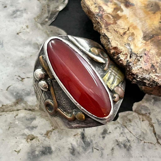 Vintage Native American Sterling Silver Oval Carnelian Ring Size 7.75 For Women