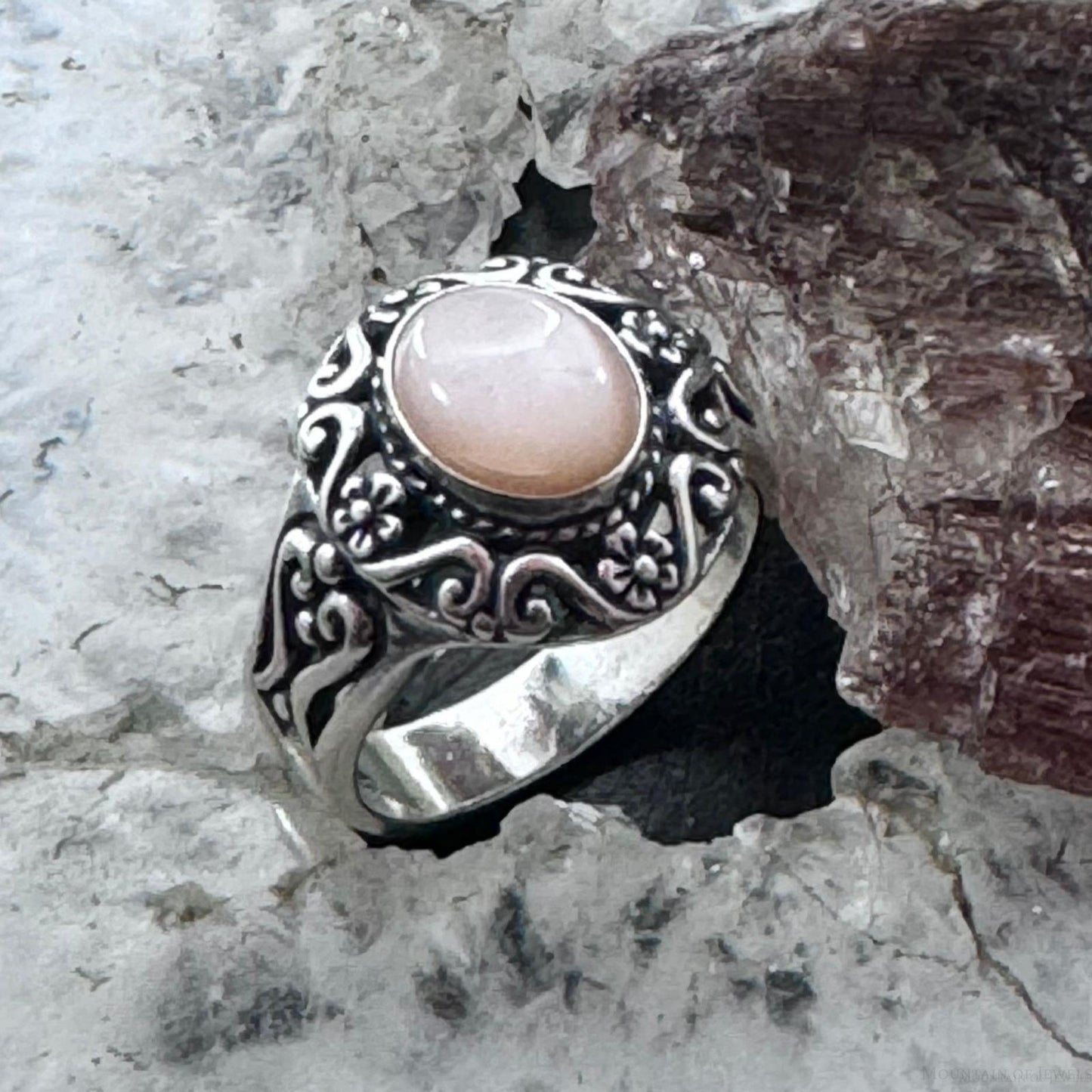 Carolyn Pollack Sterling Silver Oval Pink Mother of Pearl Decorated Ring Size 9 For Women