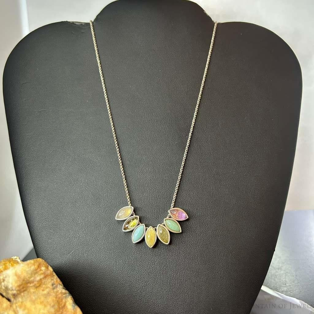 Carolyn Pollack Sterling Silver 7 Marquise Multi Stone 18" Necklace For Women
