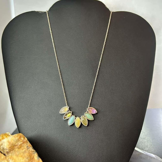 Carolyn Pollack Sterling Silver 7 Marquise Multi Stone 18" Necklace For Women