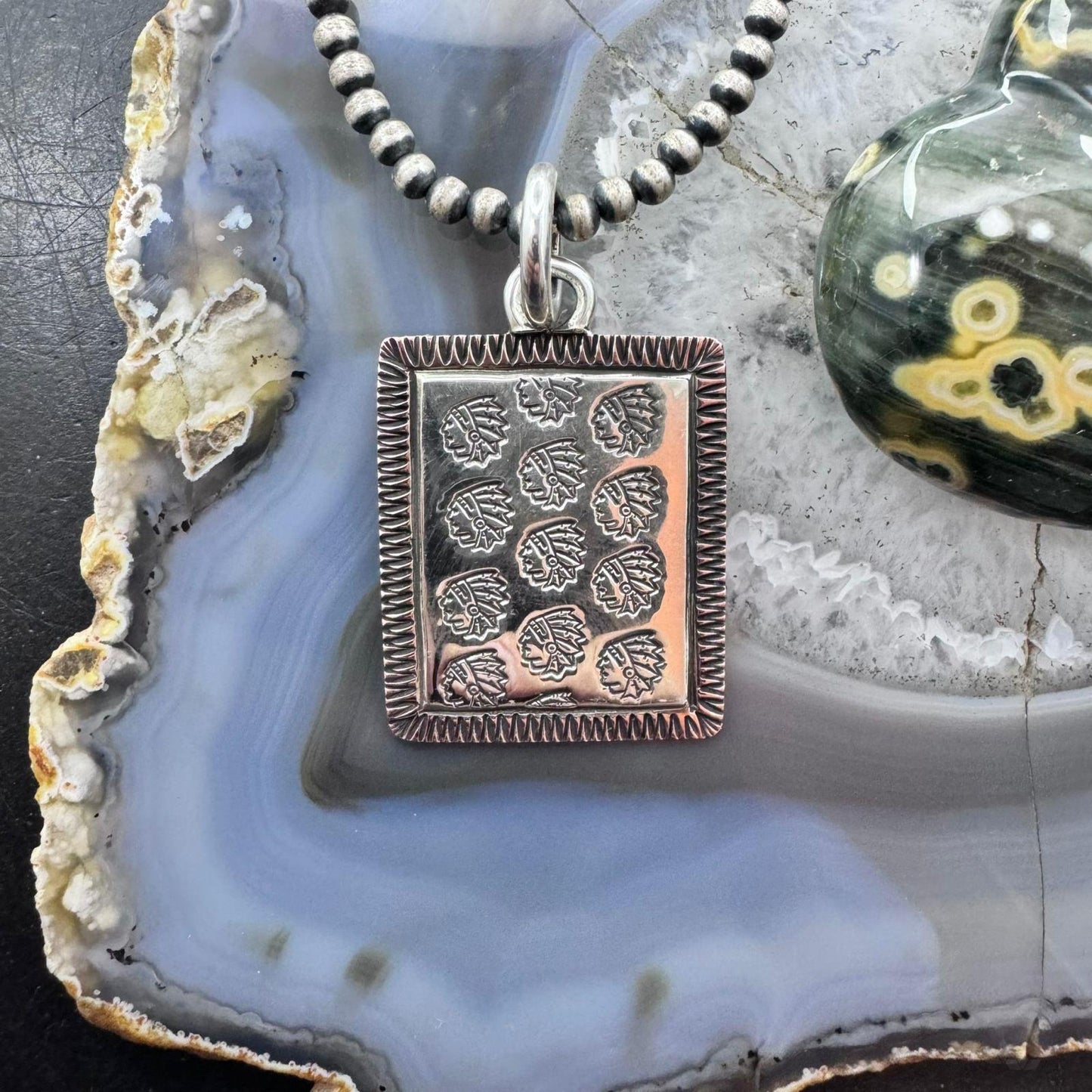 Ben Yellowhorse Navajo Sterling Silver & Copper Stamped Chief Profiles Pendant