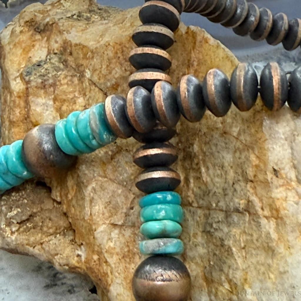 Southwestern Style Copper 8mm Navajo Pearl Saucer &Turquoise 18"-20" Necklace #1