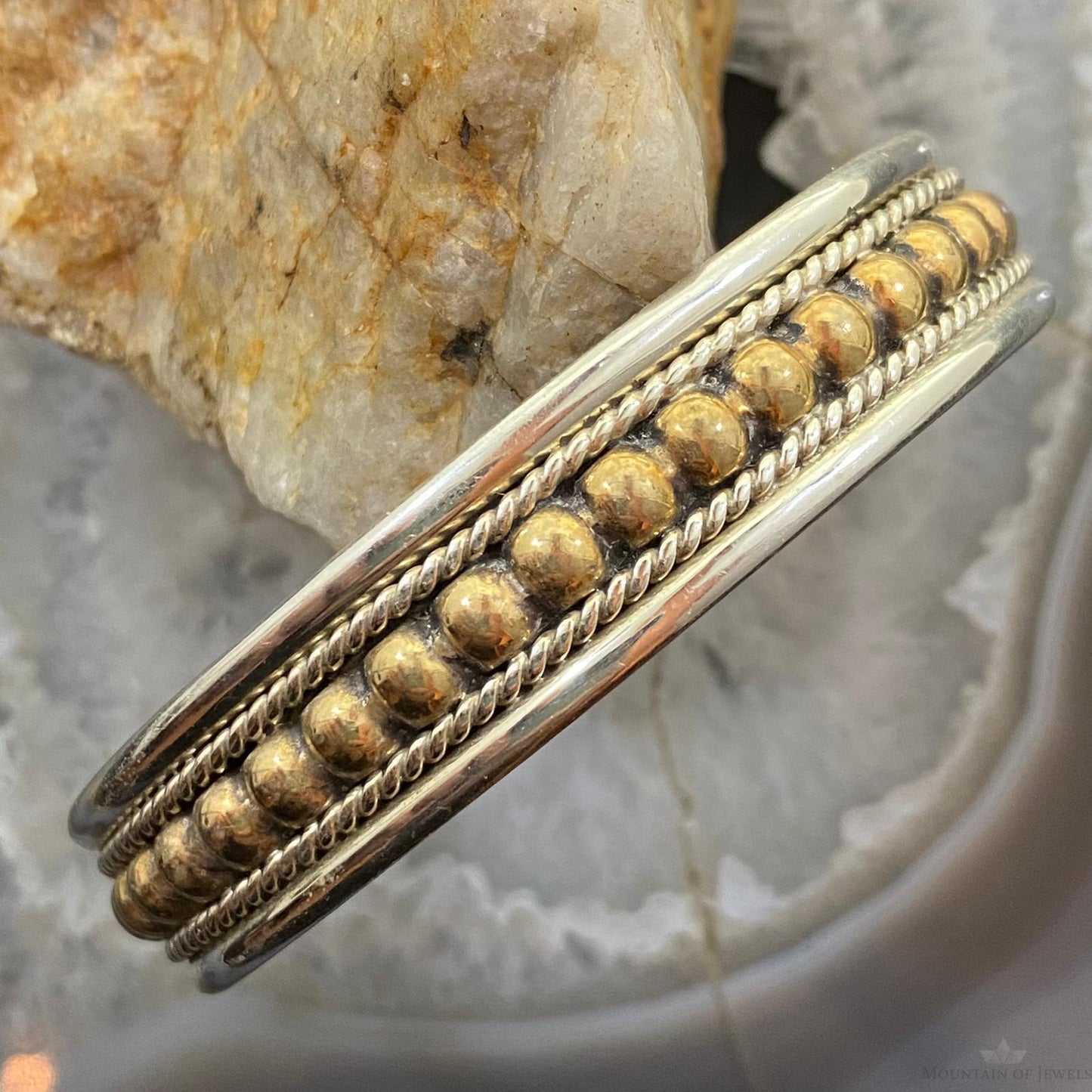 Vintage Signed Navajo Native American Sterling Uniquely Decorated Bracelet