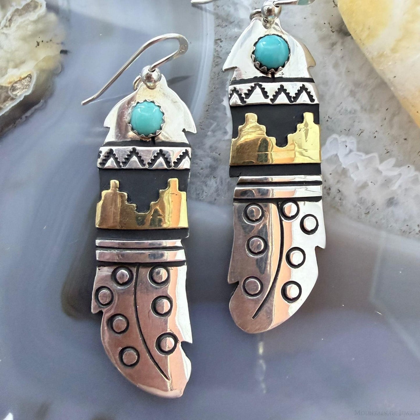 Tommy & Rosita Singer Sterling Silver & GF w/Turquoise Dot Dangle Earrings For Women