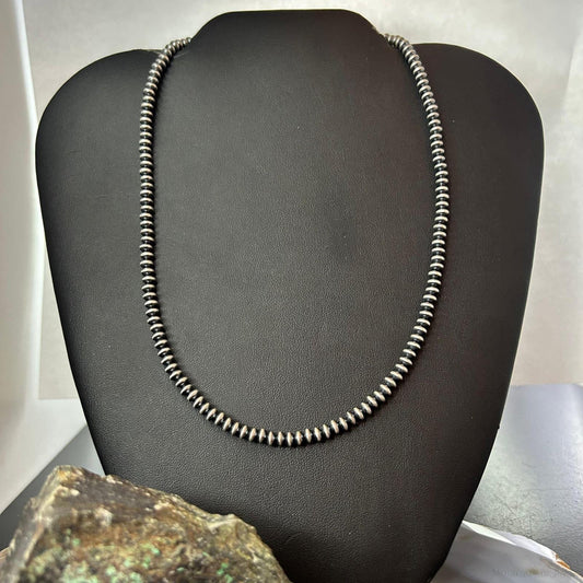 Sterling Silver Southwestern Style 4 mm Navajo Pearl Saucer Beads 16"- 18" Necklace For Women