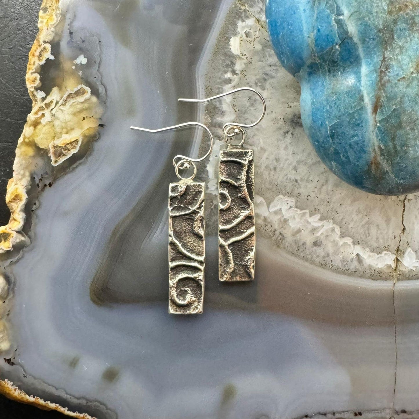 Cheyenne Custer Native American Sterling Silver Trapeze Tufa Cast Dangle Earrings For Women