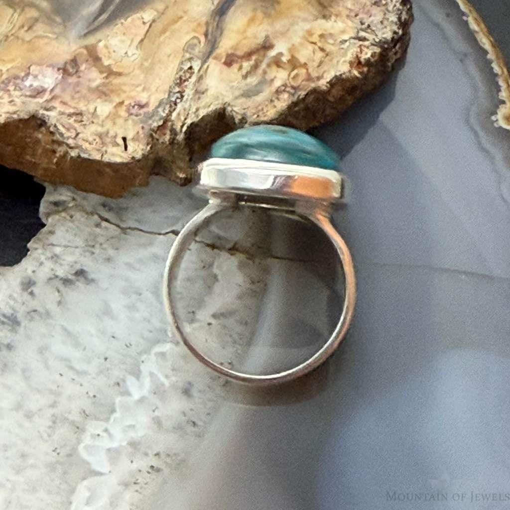 Sterling Silver Southwestern Style Rectangle Chrysocolla Ring Size 8.75 For Women
