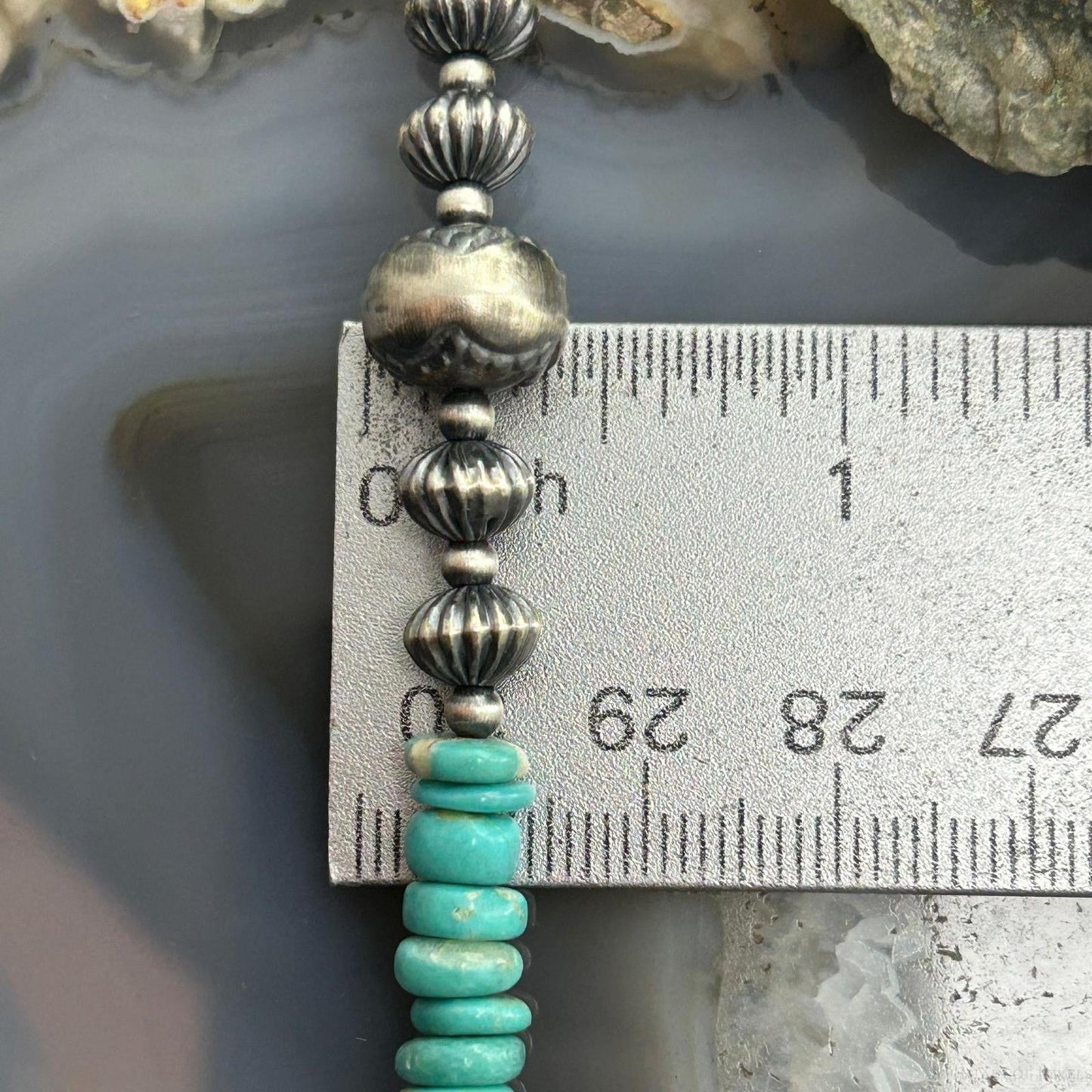 Sterling Silver Southwestern Style Blue Turquoise Beads & Sterling Beads 18"-20" Necklace