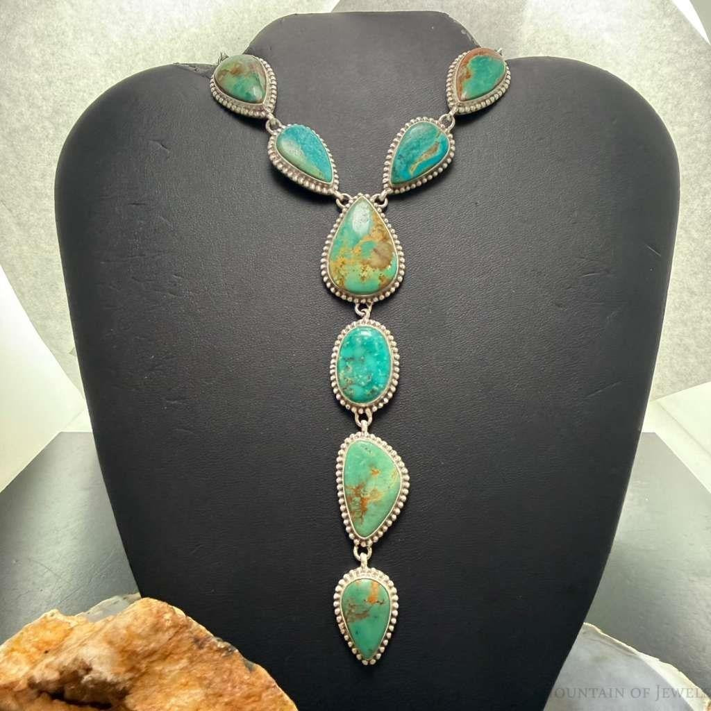 Sterling Silver Southwestern Style Royston Turquoise Lariat 30" Necklace For Women