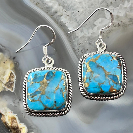 Sterling Silver Southwestern Style Blue Copper Turquoise Dangle Earrings For Women