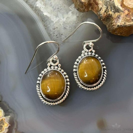 Sterling Silver Southwestern Style Oval Tiger's Eye Earrings For Women