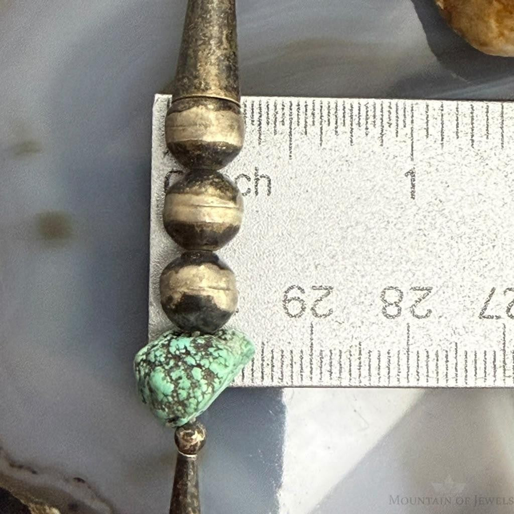 Vintage Native American Silver Navajo Pearl Bead, Cones, Turquoise 18" Necklace For Women