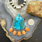Sterling Silver Southwestern Style Malachite Chrysocolla&Spiny Oyster Decorated Pendant