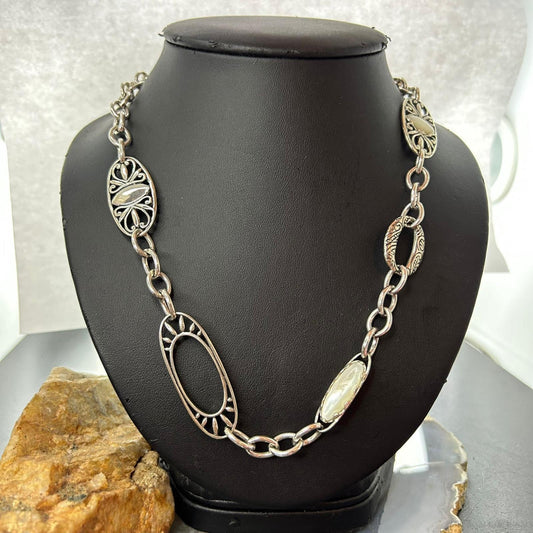 Carolyn Pollack Vintage Sterling Mother Of Pearl Chain Link Necklace For Women