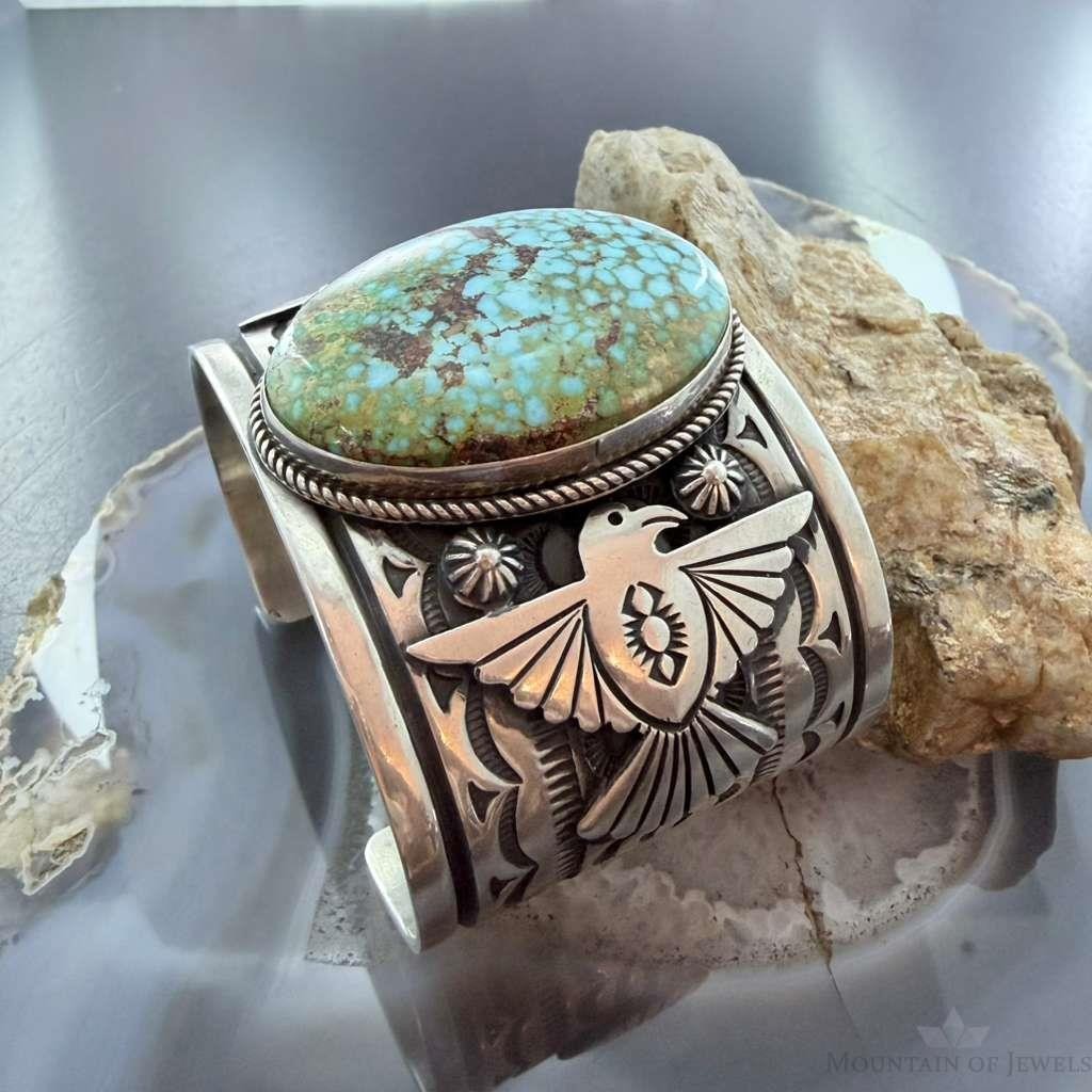 Albert Jake Navajo Native American Sterling Silver High Grade Turquoise Unisex Bracelet