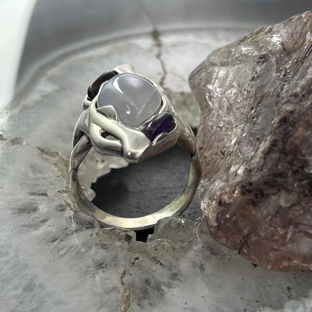 Carolyn Pollack Sterling Silver Moonstone& Amethyst, Smoky Quartz Ring Size 8 For Women