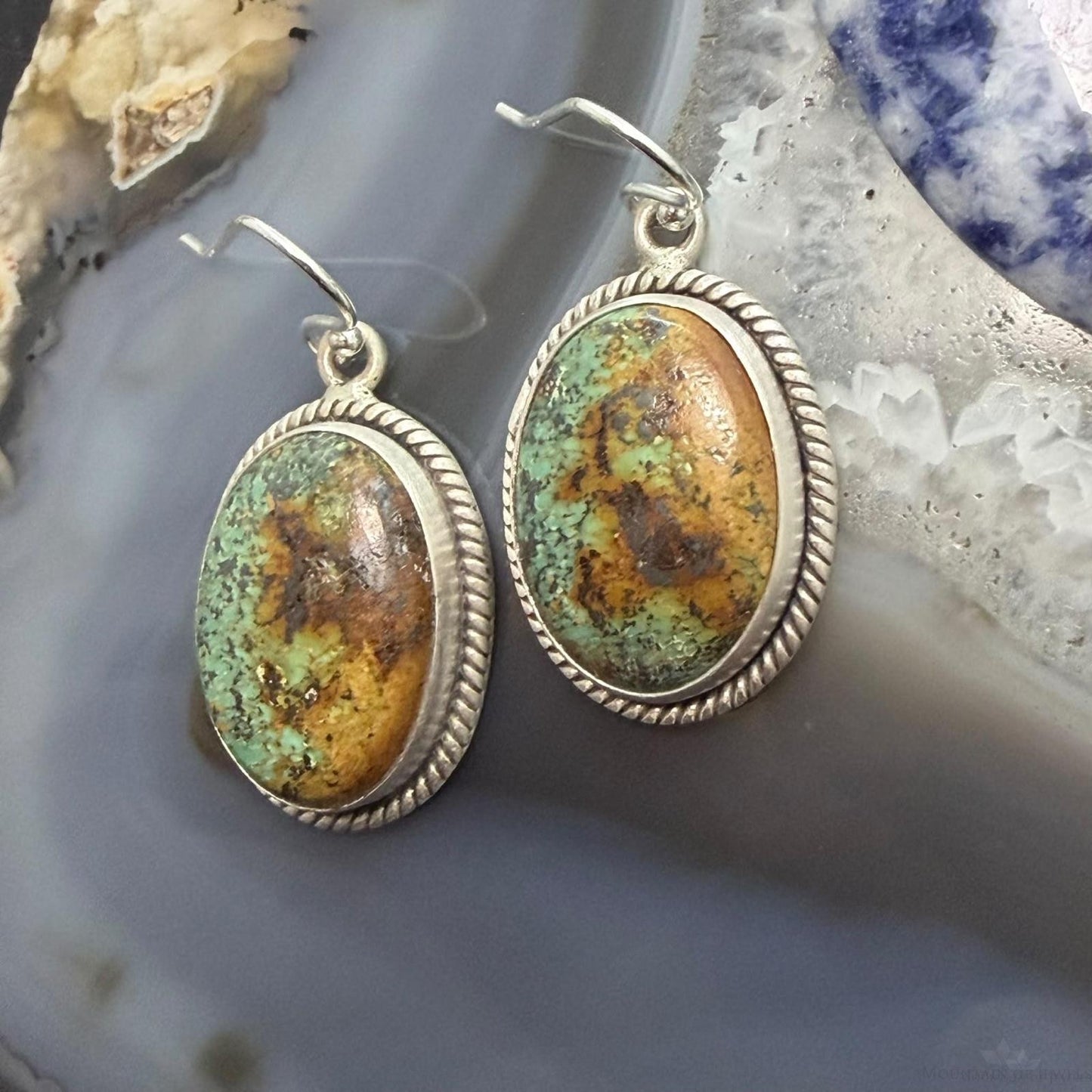 Sterling Silver Southwestern Style Oval Royston Turquoise Dangle Earrings For Women