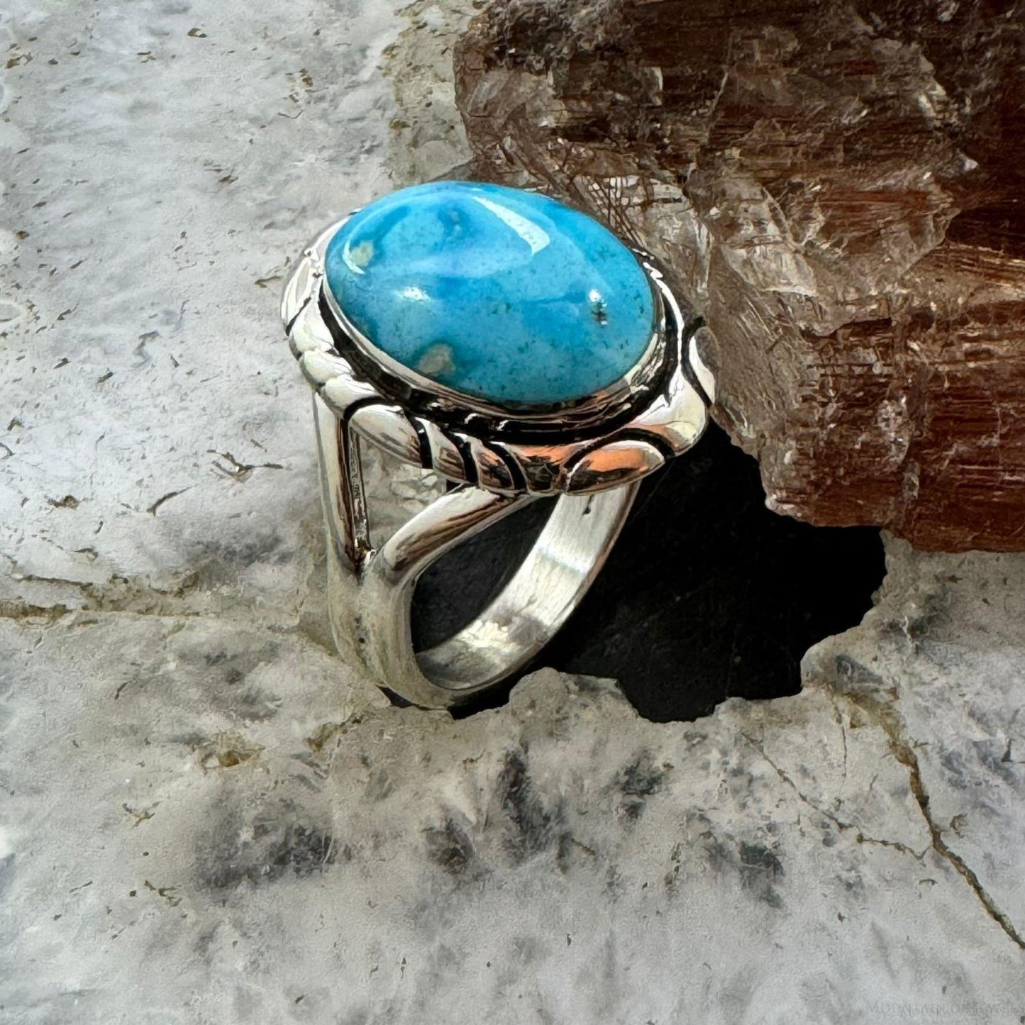 Native American Sterling Silver Oval Turquoise Decorated Ring Sz 8.5 For Women