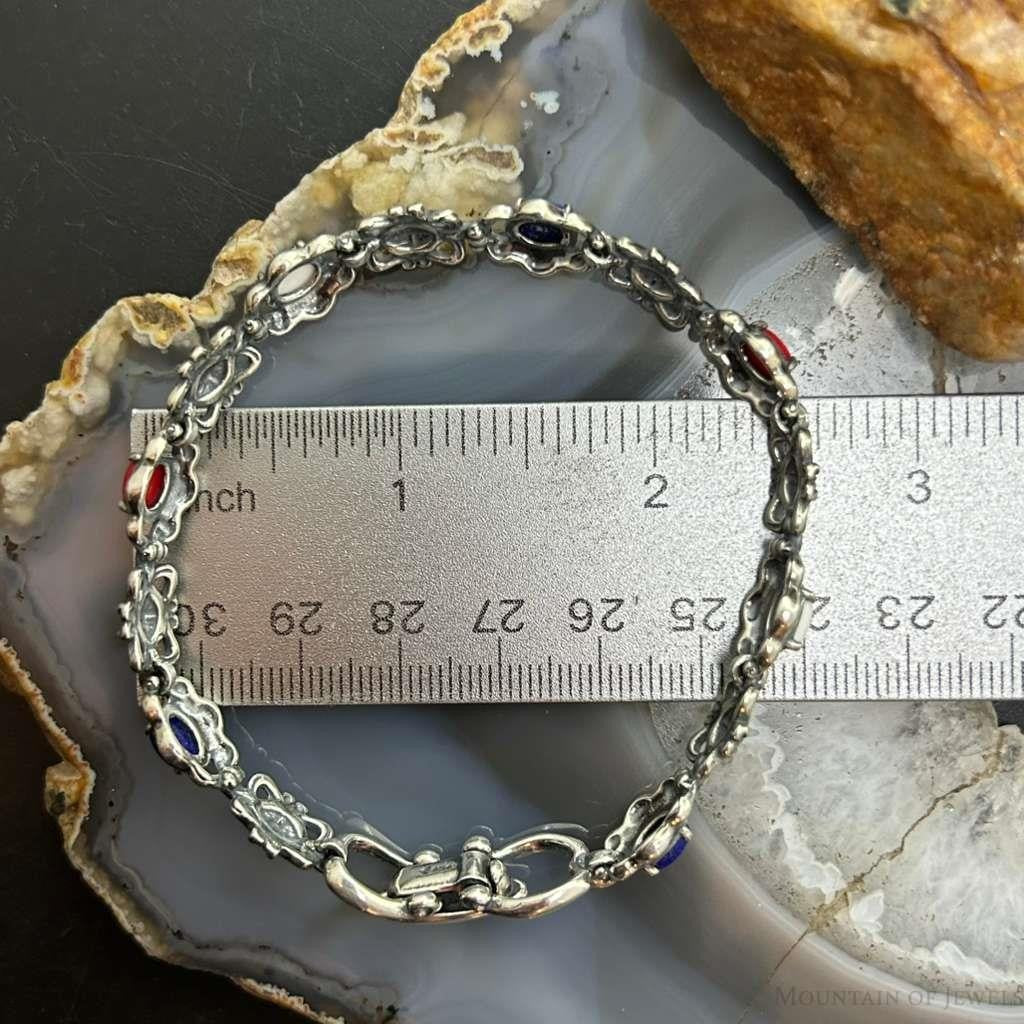 Carolyn Pollack Sterling Oval Lapis, Coral, White Jasper Link Bracelet For Women