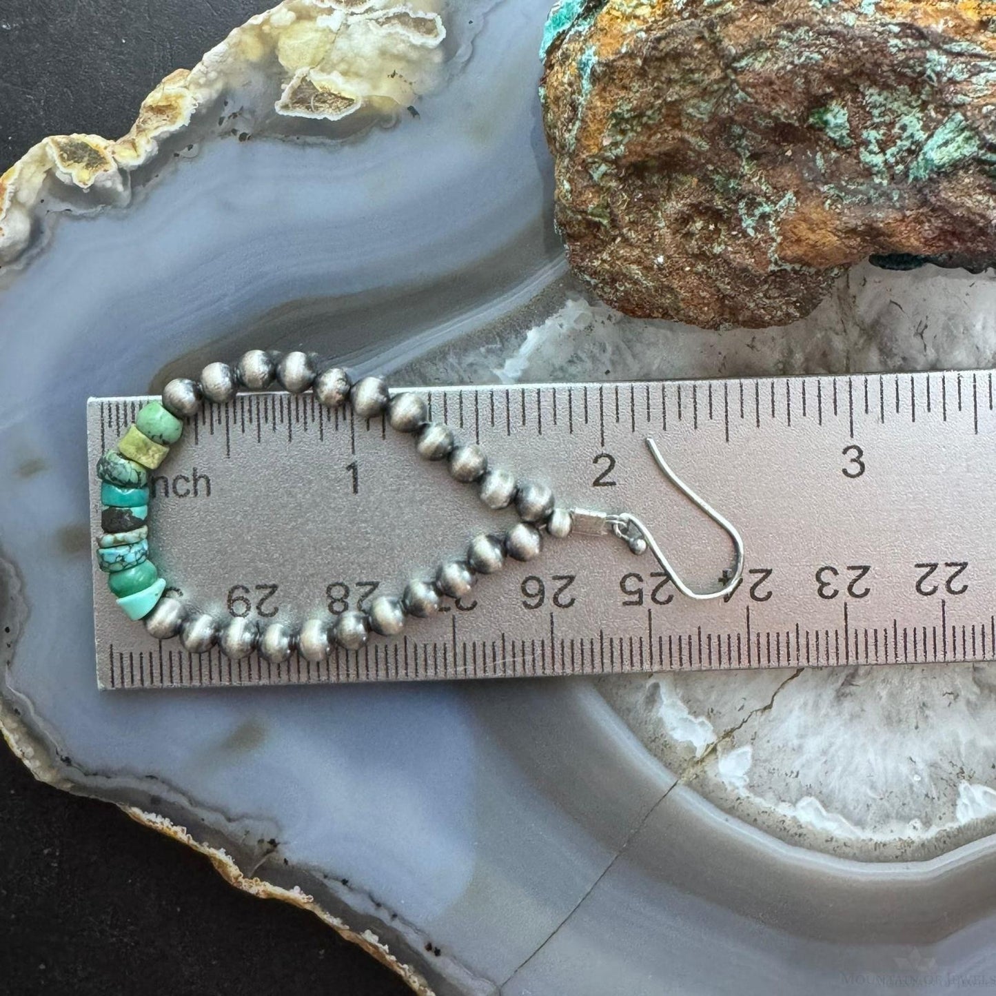 Sterling Silver Southwestern Style Navajo Pearl & Turquoise Bead Hoop Earrings For Women