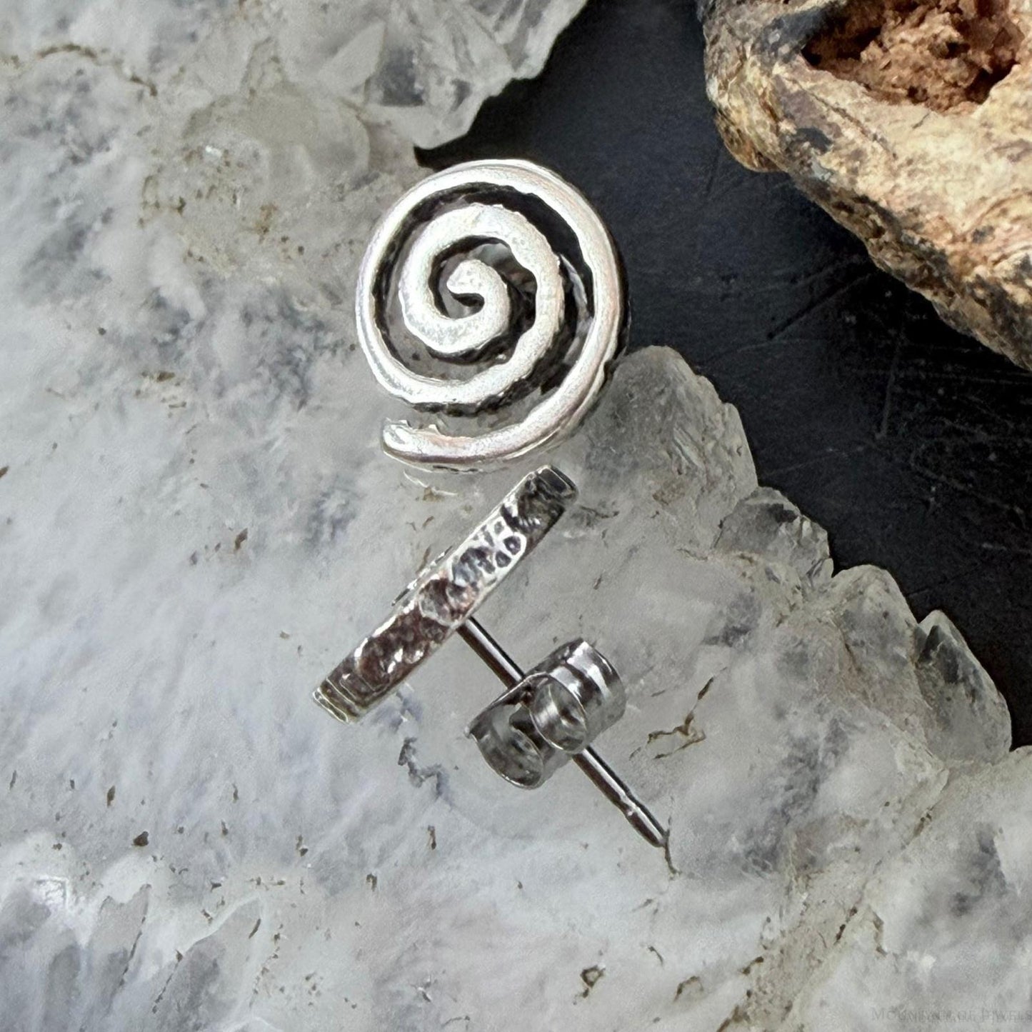 Native American Sterling Silver Swirl Circle of Life Stud Earrings For Women