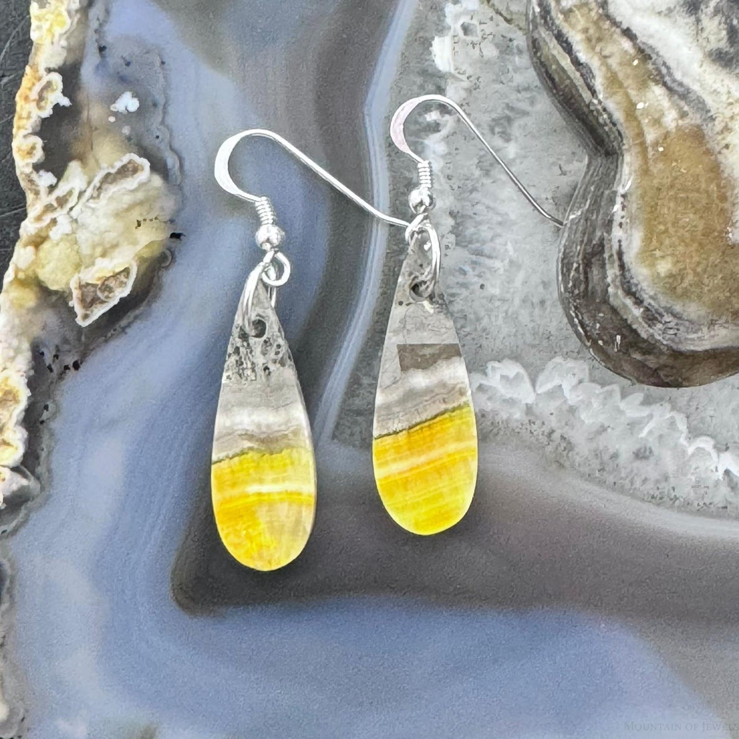 Sterling Silver Teardrop Bumblebee Jasper Slab Dangle Earrings For Women #177