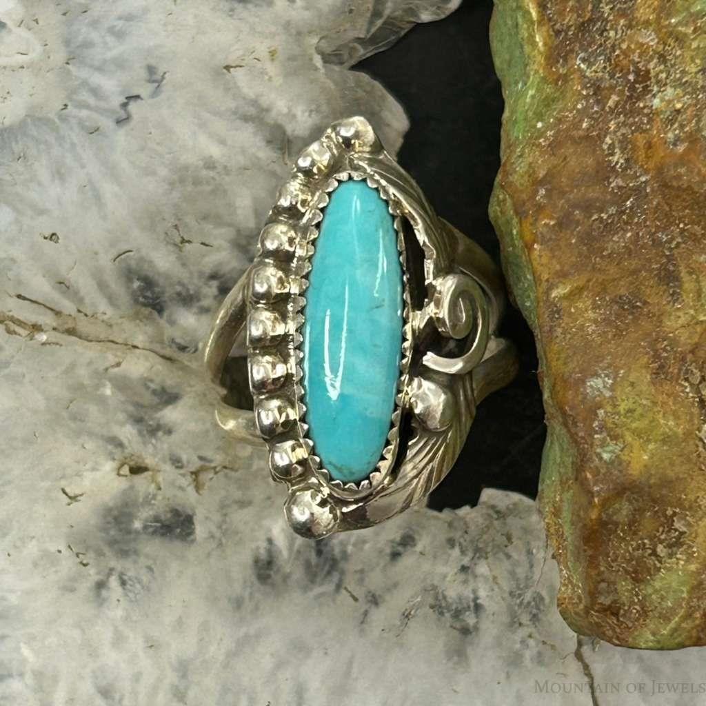Silver Ray Sterling Silver Turquoise Decorated Leaves Ring Size 6 For Women