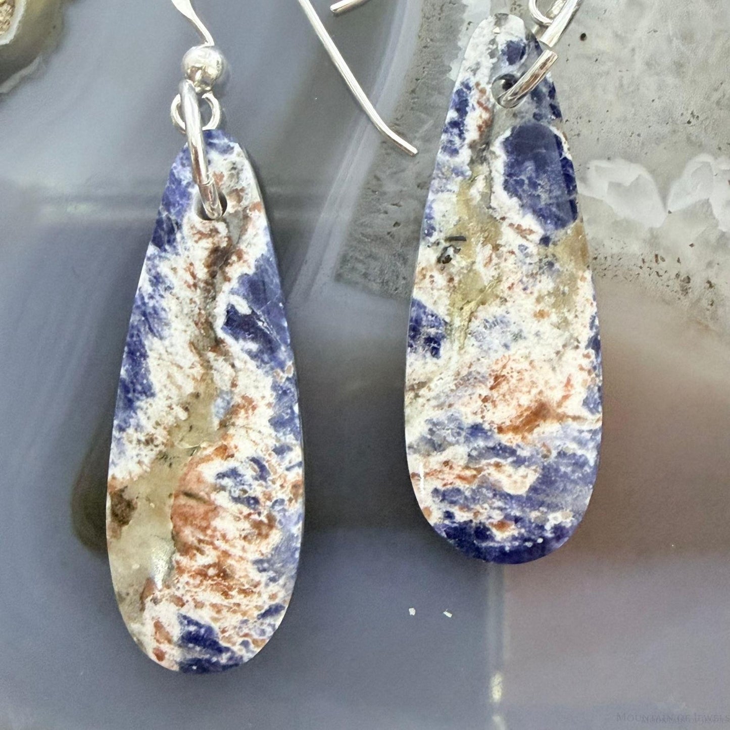 Sterling Silver Teardrop Sodalite Slab Dangle Earrings For Women #504