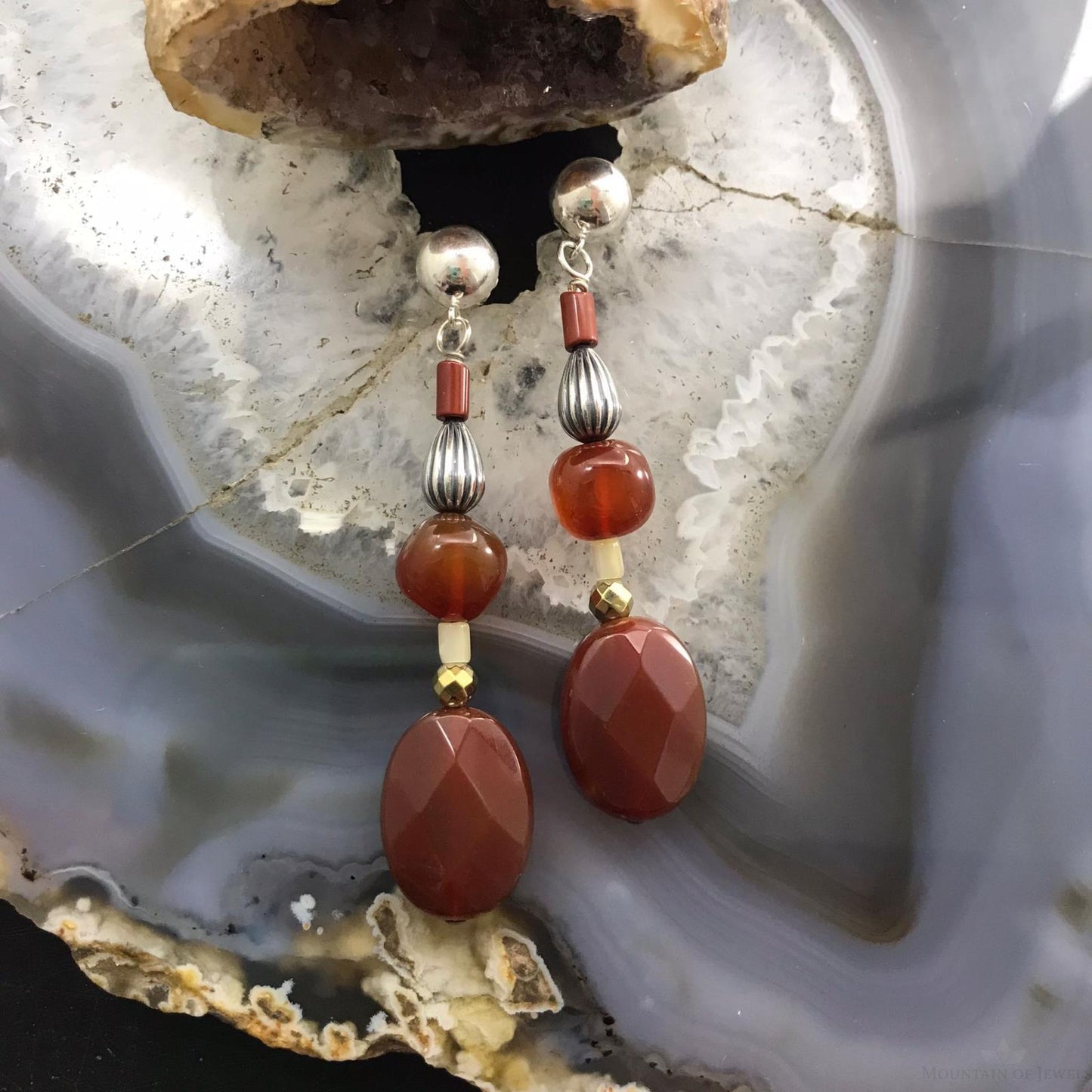 Carolyn Pollack Sterling Silver Pipestone & Carnelian Bead Dangle Earrings For Women