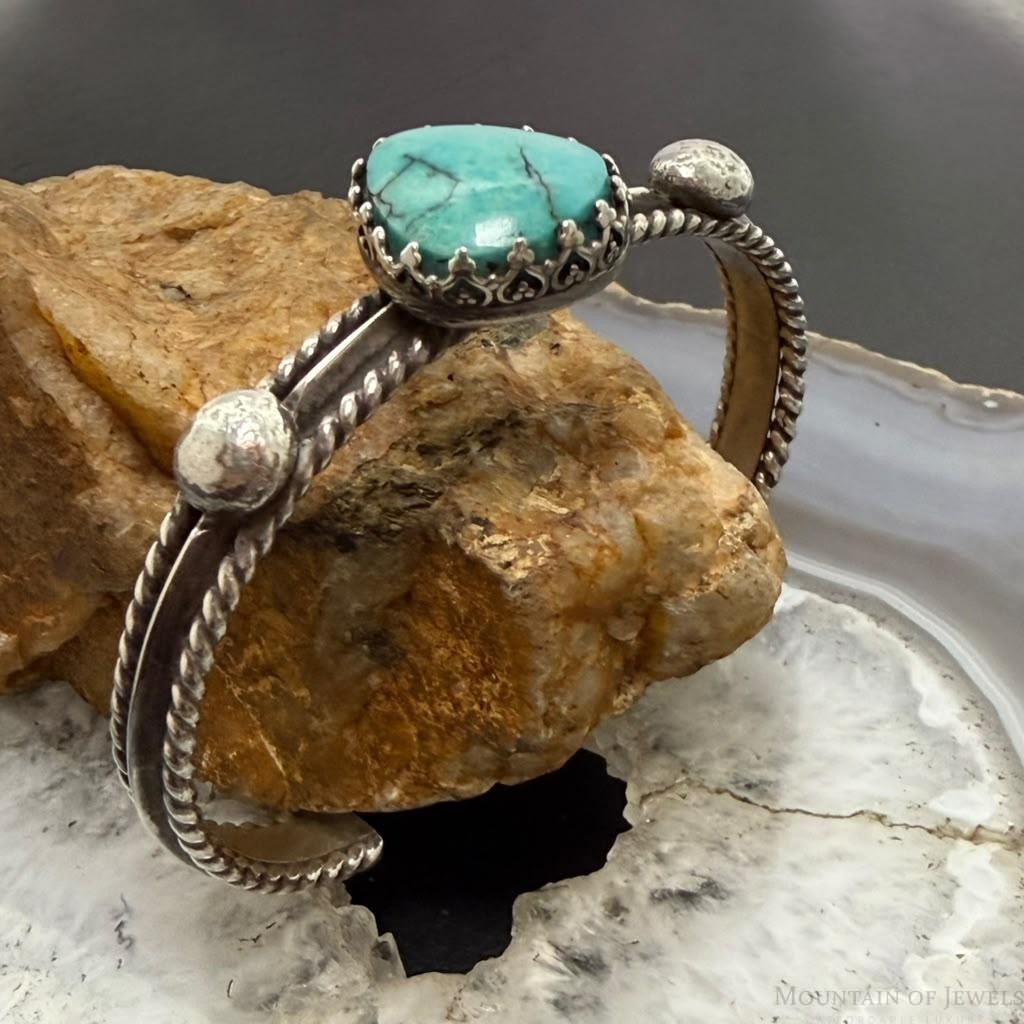 Lyle Wright Taos Pueblo Native American Silver Turquoise Bracelet For Women