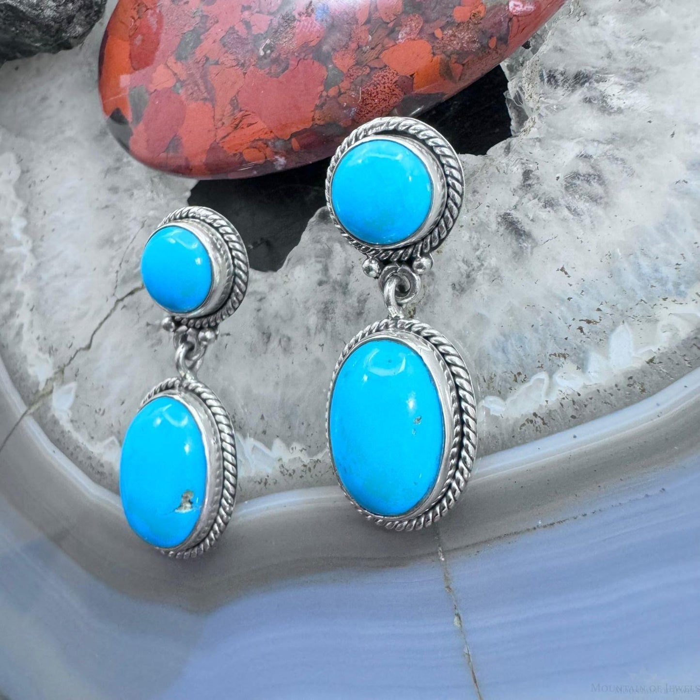 Native American Sterling Silver Turquoise Dangle Earrings For Women