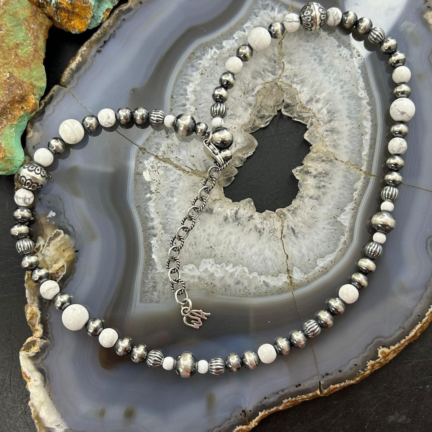 Carolyn Pollack Sterling Silver 5mm-10mm with Howlite Beads 16"-18" Necklace For Women
